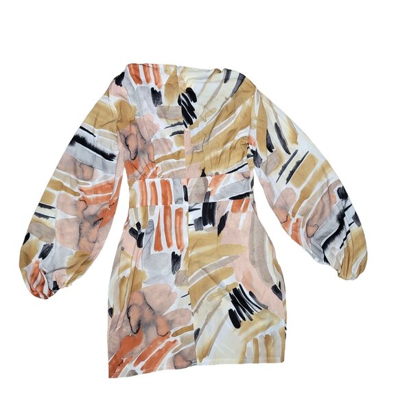 In The Style NWT Abstract Print Button-Down dress With Long Sleeves Elastic Cuff - Picture 4 of 10